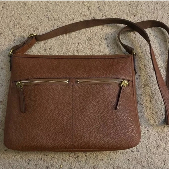 Fossil Elise Brown Pebbeled Leather Crossbody Bag Purse Clean! - Picture 2 of 7